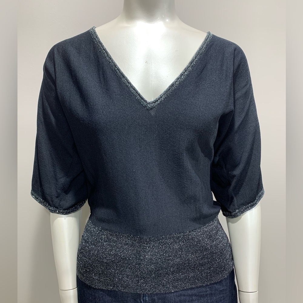 BCBG Black Glitter Deep V-neck Top